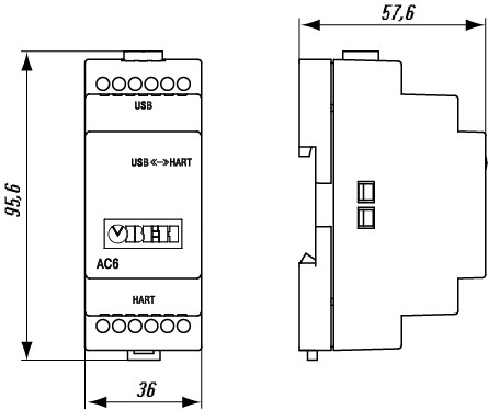 Габаритные размеры преобразователя интерфейсов ОВЕН АС6